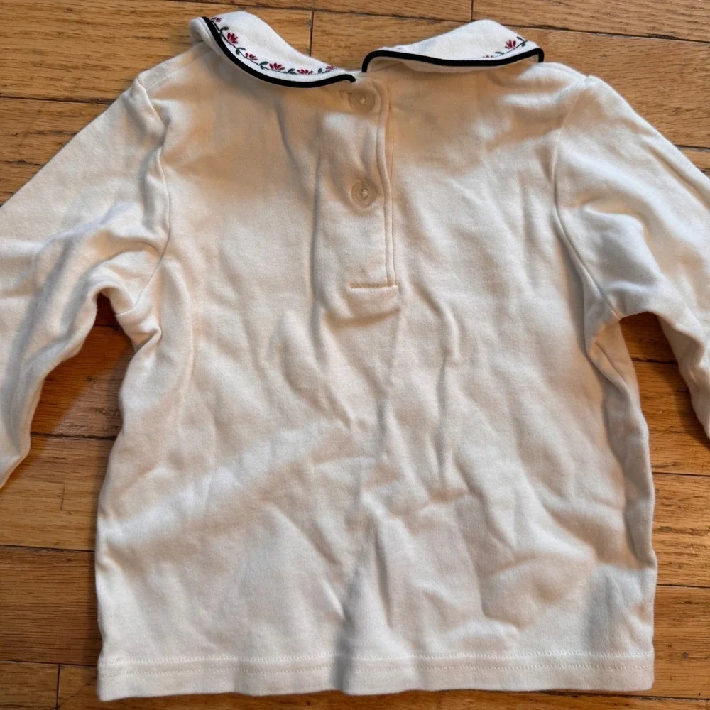 OshKosh Bgosh Girls‎ 2T Cream Floral Embroidered Peter Pan Collar Top